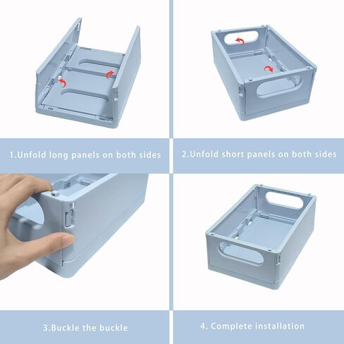 Plastic Storage Crate Folding Desk Organizer Basket Set of 4, 2 Medium+2 Small Collapsible Storage Bins Portable Organizing Crates for Office Classroom Kitchen Bedroom Bathroom Desktop Drawer, Blue in Saudi Arabia