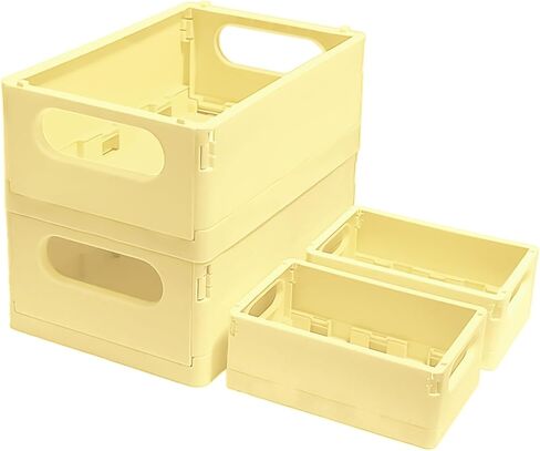 Plastic Storage Crate Folding Desk Organizer Basket Set of 4, 2 Medium+2 Small Collapsible Storage Bins Portable Organizing Crates for Office Classroom Kitchen Bedroom Bathroom Desktop Drawer, Blue in Saudi Arabia