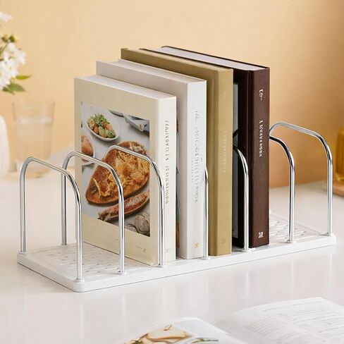 1pc Stainless Steel Desktop Bookshelf, Non-Slip Base with Adjustable Divided Vertical Small Book Stand Rack, Modern Minimalist Office Desk Organizer Shelf for Storage in Saudi Arabia