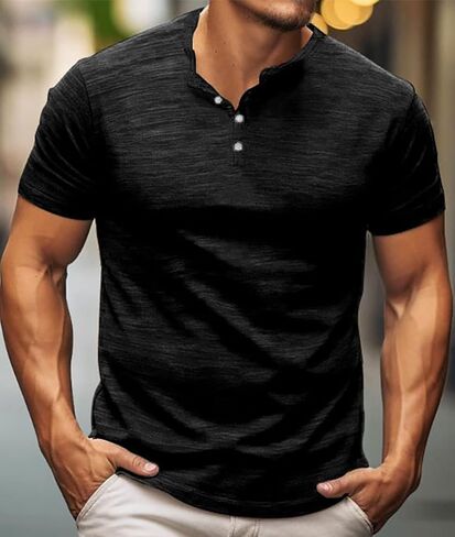 Men's Henley Shirt Short Sleeve, Moisture Wicking Active Performance Polo, Casual Breathable Tee for Outdoor & Daily Wear in Saudi Arabia