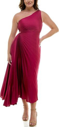 Nicole Miller Women's Midi Dress One Shoulder Pleated Satin, Cloud Dancer, 16 in Kuwait