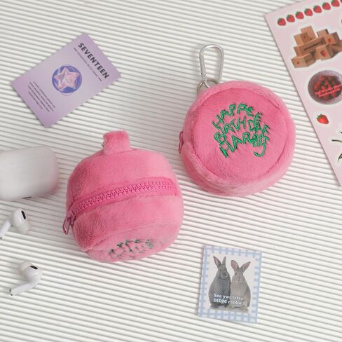 Women's Kawaii Fuzzy Earbud Case Fairycore Cute Pattern Purse Cutecore Zipper Money Wallet Alt Mini Earphone Case (One Size,Pink) in Saudi Arabia