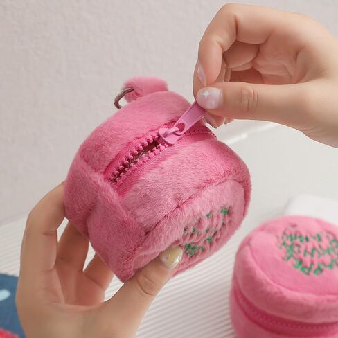 Women's Kawaii Fuzzy Earbud Case Fairycore Cute Pattern Purse Cutecore Zipper Money Wallet Alt Mini Earphone Case (One Size,Pink) in Saudi Arabia