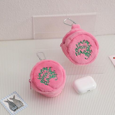 Women's Kawaii Fuzzy Earbud Case Fairycore Cute Pattern Purse Cutecore Zipper Money Wallet Alt Mini Earphone Case (One Size,Pink) in Saudi Arabia