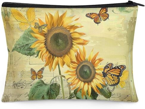 محفظة نسائية للعملات المعدنية بطبعة عباد الشمس مع سحاب - محفظة صغيرة عتيقة للتغيير ومحفظة صفراء لبطاقة الائتمان والمفاتيح وحامل الأشياء الصغيرة in Kuwait