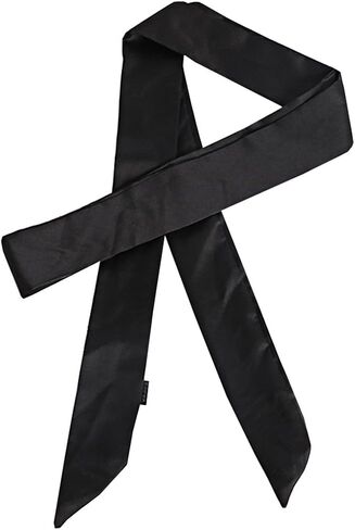 وشاح طويل رفيع من الشيفون يشبه الحرير من Lujuny - حزام خصر رفيع بربطة عنق للنساء والفتيات، 78.0 بوصة (أسود) in Kuwait