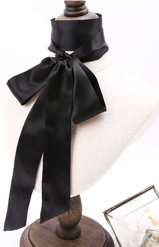وشاح طويل رفيع من الشيفون يشبه الحرير من Lujuny - حزام خصر رفيع بربطة عنق للنساء والفتيات، 78.0 بوصة (أسود) in Kuwait