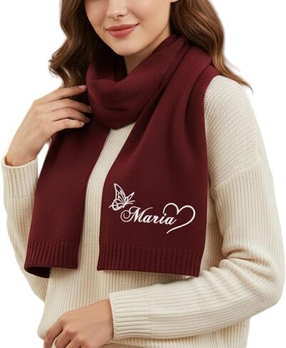 Embroidered Knit Scarf for Women Personalized Monogram Winter Accessories, Idea Gift for Loved Ones in Saudi Arabia
