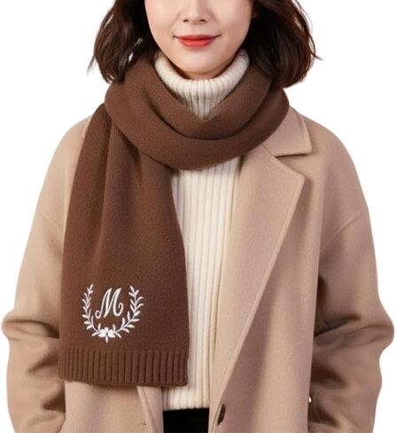 Embroidered Knit Scarf for Women Personalized Monogram Winter Accessories, Idea Gift for Loved Ones in Saudi Arabia