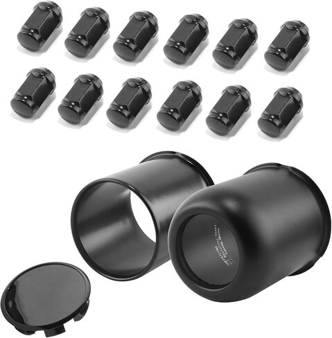 قطعتان من أغطية مركز العجلات مقاس 3.19 بوصة يتم الدفع من خلالها مع 12 مجموعة من صواميل العروة - غطاء محور علوي من الفولاذ المقاوم للصدأ قابل للإزالة/مفتوح الأطراف وصواميل عروة 1/2 بوصة - 20 لحافة عجلة شاحنة SUV RV، (3.62 بوصة ارتفاع و3.52 بوصة ارتفاع) in Kuwait