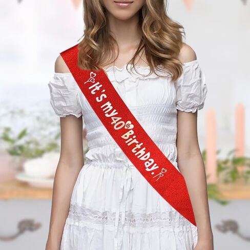 Red 40th Birthday Sash - Women's Princess Crown Queen Tiara Rhinestone Headband - Happy Birthday Decorations for 40 Year Old Party Supplies in Kuwait