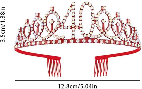 Red 40th Birthday Sash - Women's Princess Crown Queen Tiara Rhinestone Headband - Happy Birthday Decorations for 40 Year Old Party Supplies in Kuwait