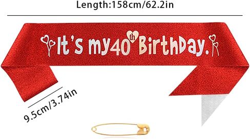Red 40th Birthday Sash - Women's Princess Crown Queen Tiara Rhinestone Headband - Happy Birthday Decorations for 40 Year Old Party Supplies in Kuwait