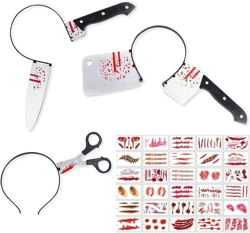 YXI 3 قطع من عصابات رأس الهالوين + 30 قطعة من الوشم المؤقت، دعائم حفلات الهالوين، ديكورات مبتكرة in Kuwait