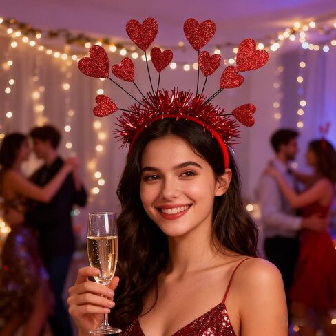 عصابات رأس على شكل قلب لعيد الحب مع 10 قطع من الترتر على شكل قلب أحمر لعيد الحب، وحفلات الزفاف، وأعياد الميلاد، والحفلات - مقاس واحد يناسب الجميع in Kuwait