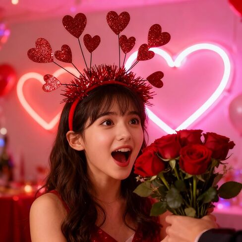 عصابات رأس على شكل قلب لعيد الحب مع 10 قطع من الترتر على شكل قلب أحمر لعيد الحب، وحفلات الزفاف، وأعياد الميلاد، والحفلات - مقاس واحد يناسب الجميع in Kuwait