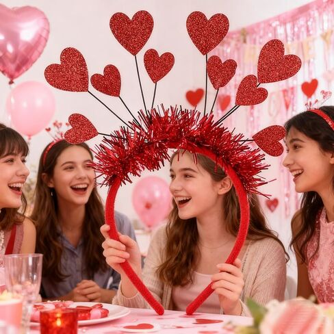 عصابات رأس على شكل قلب لعيد الحب مع 10 قطع من الترتر على شكل قلب أحمر لعيد الحب، وحفلات الزفاف، وأعياد الميلاد، والحفلات - مقاس واحد يناسب الجميع in Kuwait