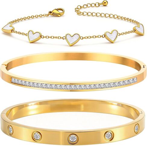 Ciormis 18K مطلية بالذهب الإسورة سوار مجموعة للنساء تكويم الذهب البرسيم المرأة الإسورة الأساور العصرية هدية مجوهرات لذكرى عيد الميلاد in Kuwait