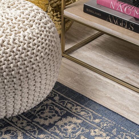 JONATHAN Y Filigree Indoor Outdoor Runner Rug 2X8 Blue/Beige, Galon for Backyard, Patio, Porch, Easy-Cleaning, High Traffic, Pet-Friendly, Non-Shedding (SMB120A-28) in Saudi Arabia