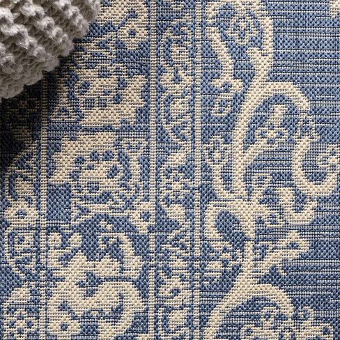 JONATHAN Y Filigree Indoor Outdoor Runner Rug 2X8 Blue/Beige, Galon for Backyard, Patio, Porch, Easy-Cleaning, High Traffic, Pet-Friendly, Non-Shedding (SMB120A-28) in Saudi Arabia
