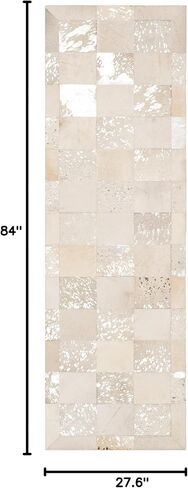 SAFAVIEH Studio Leather Collection 2'3" x 7' Ivory / Silver STL214A Handmade Mid-Century Modern Leather Runner Rug in Saudi Arabia