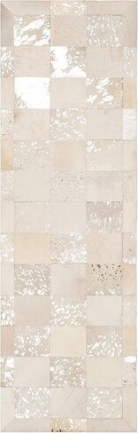 SAFAVIEH Studio Leather Collection 2'3" x 7' Ivory / Silver STL214A Handmade Mid-Century Modern Leather Runner Rug in Saudi Arabia