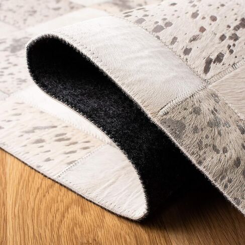 SAFAVIEH Studio Leather Collection 2'3" x 7' Ivory / Silver STL214A Handmade Mid-Century Modern Leather Runner Rug in Saudi Arabia