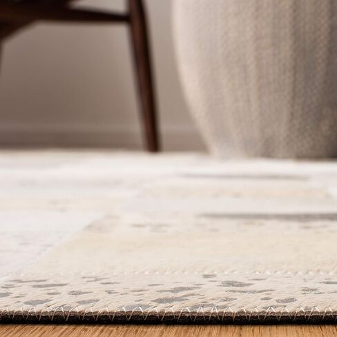 SAFAVIEH Studio Leather Collection 2'3" x 7' Ivory / Silver STL214A Handmade Mid-Century Modern Leather Runner Rug in Saudi Arabia