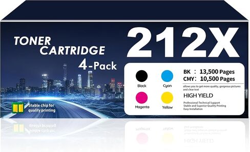 خراطيش حبر 212X مكونة من 4 عبوات عالية الإنتاجية (أسود سماوي وأرجواني أصفر) متوافقة مع طابعة HP Color Laser Jet Enterprise M554dn M555dn M555x Flow MFP M578z M578c M578f M578dn in Kuwait