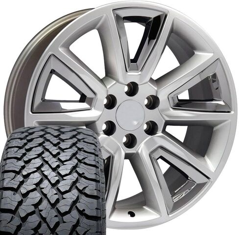 OE Wheels CV73 20 Inch Rims and Tires Fit Tahoe Style 6x139.7 20x8.5 Gloss Hyper Black with Chrome Insert - Hollander 5696 - TS-37 AT 275/55-20 (Set of 4) in Saudi Arabia