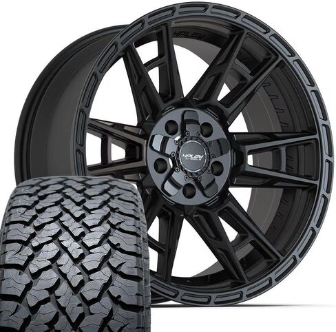 4PLAY Wheels 4PS20 20 Inch Rims and Tires Fit 5x127 & 5x139.7 20x9 Satin Black - TS-37 AT 275/55-20 (Set of 5) in Kuwait