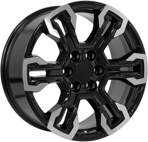 إطارات وإطارات OE Wheels CV65 مقاس 20 بوصة تناسب Silverado 1500 ZR2 Style 6x139.7 20x9 مصنعة باللون الأسود اللامع - Hollander 14089 - TS-37 AT 275/55-20 (مجموعة من 4) in Saudi Arabia