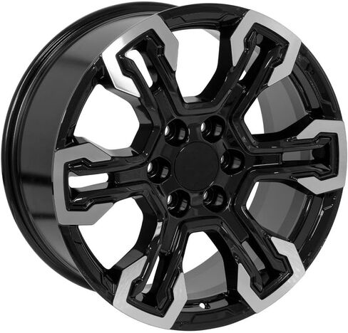 إطارات وإطارات OE Wheels CV65 مقاس 20 بوصة تناسب Silverado 1500 ZR2 Style 6x139.7 20x9 مصنعة باللون الأسود اللامع - Hollander 14089 - TS-37 AT 275/55-20 (مجموعة من 4) in Saudi Arabia