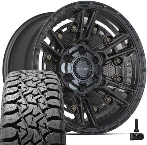 4PLAY Wheels 4PS01 17 Inch Rims and Tires Fit 6x135 & 6x139.7 17x9 Satin Black - TS-57 RT 33x12.50/17 (Set of 4) in Kuwait