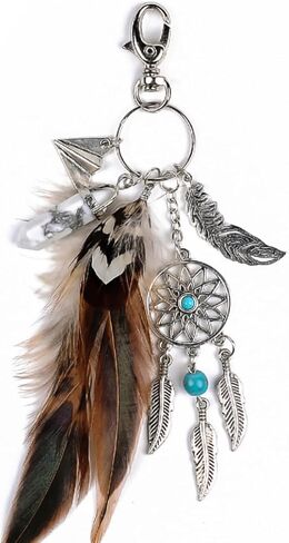 1 قطعة براون زاك المفاتيح بوهو ريشة حلم الماسك سلاسل المفاتيح همسة اليد Charms قلادة كيرينغ لحقيبة الظهر in Kuwait