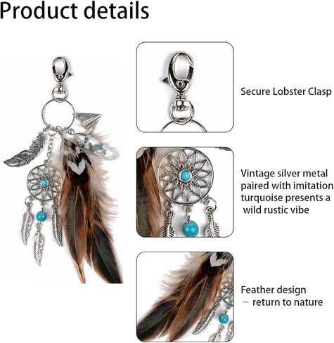 1 قطعة براون زاك المفاتيح بوهو ريشة حلم الماسك سلاسل المفاتيح همسة اليد Charms قلادة كيرينغ لحقيبة الظهر in Kuwait