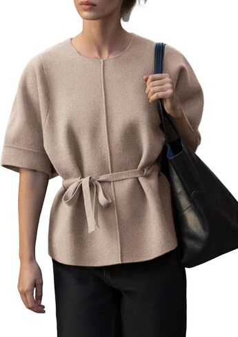 Zhiyouni Women's Short Sleeves Sweater Round Neck Belted Knit Peplum Tops Jumper Pullover in Kuwait