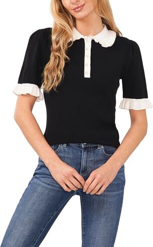 CeCe Womens Short Sleeve Contrast Collar Polo Sweater in Saudi Arabia