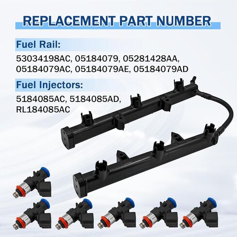 3.6L Fuel Injection Fuel Rail with Injectors fits for Dodge Charger Challenger 2011-2019 fits for Jeep Grand Cherokee 2011-2024 fits for Chrysler 200 300 2011-2019 53034198AC 5184085AD in Kuwait