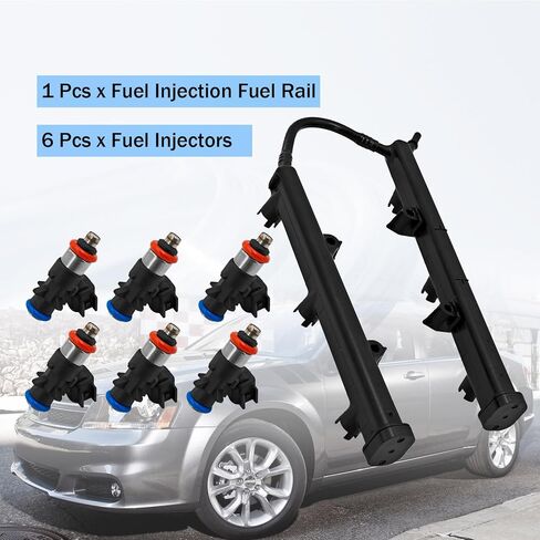 3.6L Fuel Injection Fuel Rail with Injectors fits for Dodge Charger Challenger 2011-2019 fits for Jeep Grand Cherokee 2011-2024 fits for Chrysler 200 300 2011-2019 53034198AC 5184085AD in Kuwait