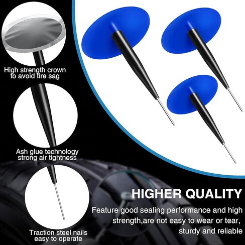 24 قطعة من مجموعة رقعة قابس الإطارات لإصلاح إطارات السيارات، مسمار الفطر 0.14 بوصة × 1.42 بوصة، 0.22 بوصة × 1.82 بوصة، 0.3 بوصة × 2.37 بوصة سيقان ملفوفة (8 قطع لكل واحدة) لسيارة دراجة نارية شاحنة حافلة، إطارات زراعية in Kuwait