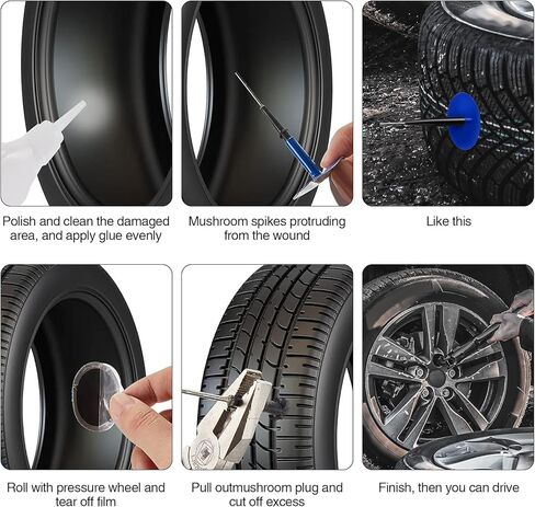 24 قطعة من مجموعة رقعة قابس الإطارات لإصلاح إطارات السيارات، مسمار الفطر 0.14 بوصة × 1.42 بوصة، 0.22 بوصة × 1.82 بوصة، 0.3 بوصة × 2.37 بوصة سيقان ملفوفة (8 قطع لكل واحدة) لسيارة دراجة نارية شاحنة حافلة، إطارات زراعية in Kuwait