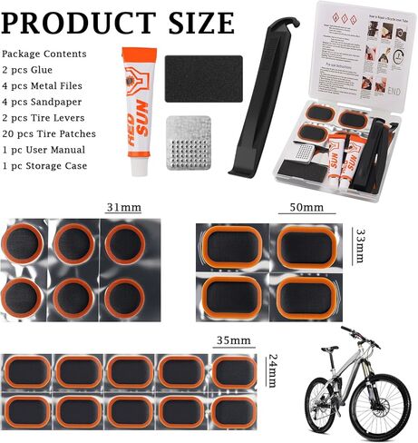 32PCS Bike Tire Repair Kit,2025 New Bike Tire Patch Kit with 3 Sizes Patches & Professional Tools,Portable Bikes Tube Patch Kits as Inner Tube Patches Kits Fit Quick Fix of Nails/Cuts in Saudi Arabia