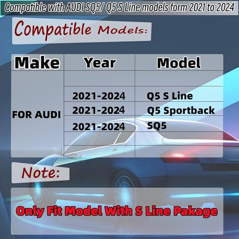 جناح مصد الشفاه الأمامي مناسب لسيارة Audi Q5 S Line/ SQ5/ Q5 Sportback 2021-2024، أسود لامع 4 قطع طقم هيكل ذقن هوائي ملحقات خارجية in Saudi Arabia