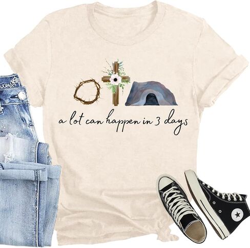 Christian Easter Shirts for Women A Lot Can Happen in 3 Days T-Shirt He is Risen Jesus Tee Tops in Kuwait