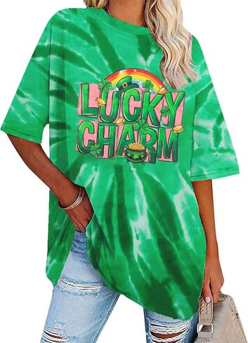 SFHFY Womens St Patrick's Day Oversized Tshirt Cute Lucky Charm Letter Print Shirt Casual Irish Tee Tops in Kuwait