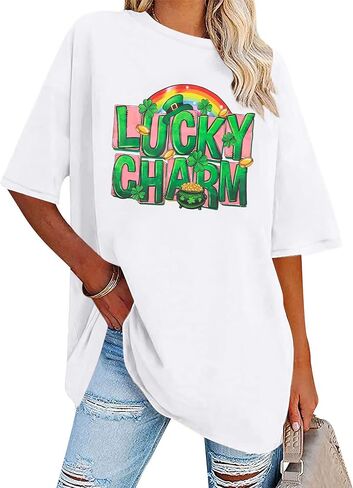 SFHFY Womens St Patrick's Day Oversized Tshirt Cute Lucky Charm Letter Print Shirt Casual Irish Tee Tops in Saudi Arabia