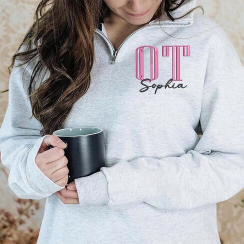 Custom Occupational Therapist Quarter Zip Sweatshirt, Embroidered OT Graduation Gifts, Personalized Appreciation Shirt, Gift for Occupational Therapy and Rehab Instructor in Saudi Arabia