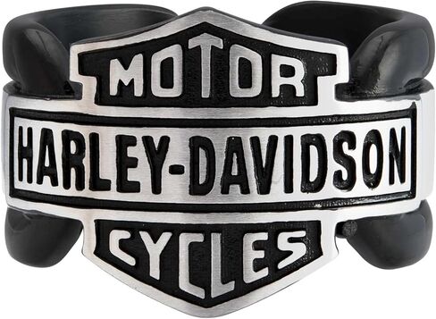 Harley-Davidson Men's Vintage Bar & Shield Striped Ring, Black Stainless Steel in Saudi Arabia