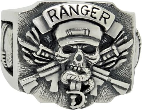 Rangers Special Forces Soldier Sterling Silver 925 US Army Men’s Skull Biker Ring Handmade in Kuwait